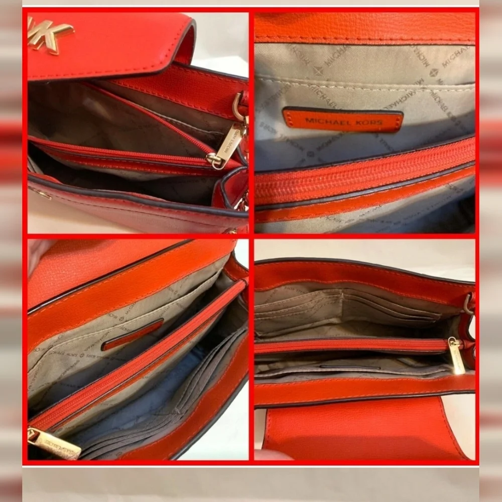 Red/Orange Michael Kors Clutch Crossbody Leather Bag